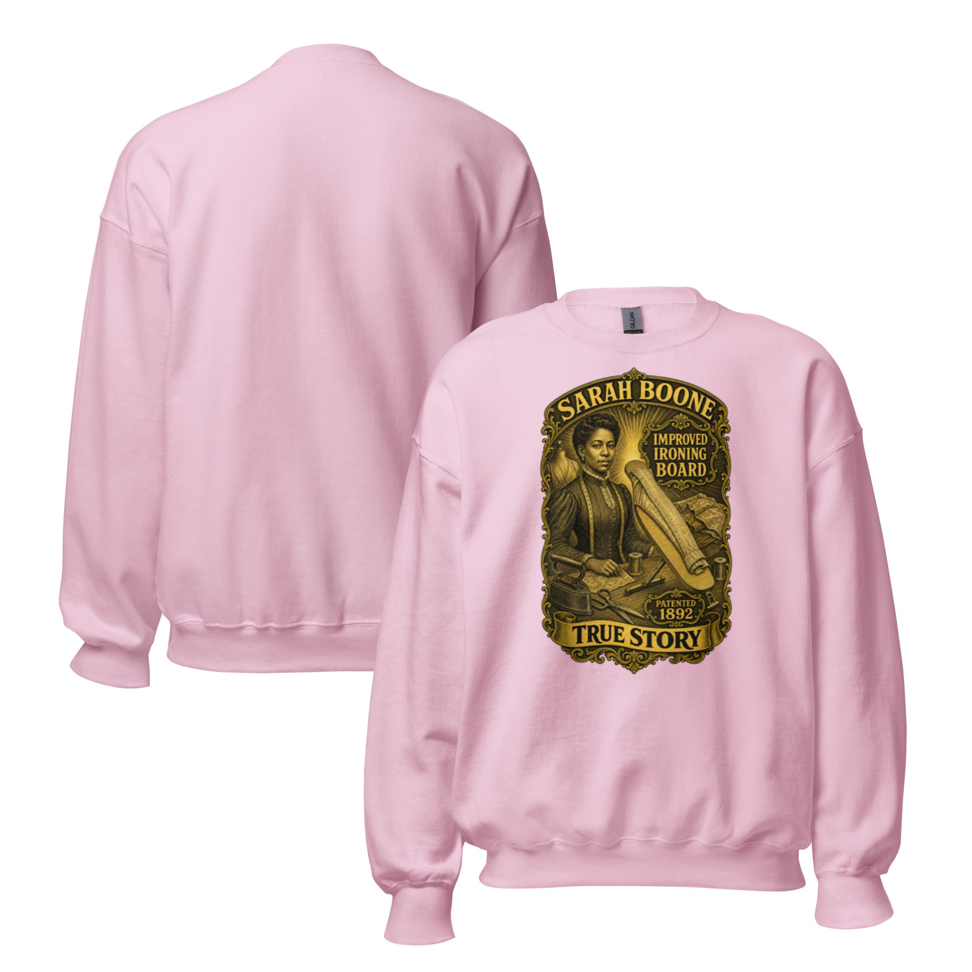 Sarah Boone classic crewneck sweatshirt in Light Pink, front and back views