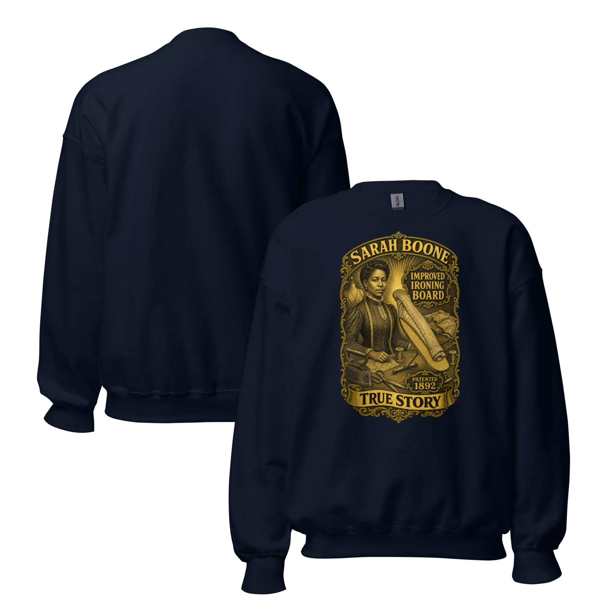 Sarah Boone classic crewneck sweatshirt in Navy, front and back views