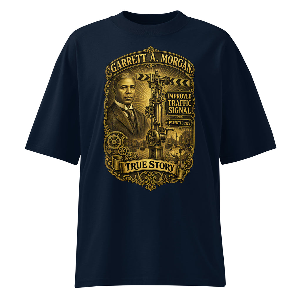 Garrett Morgan organic oversized tee in French Navy — front view
