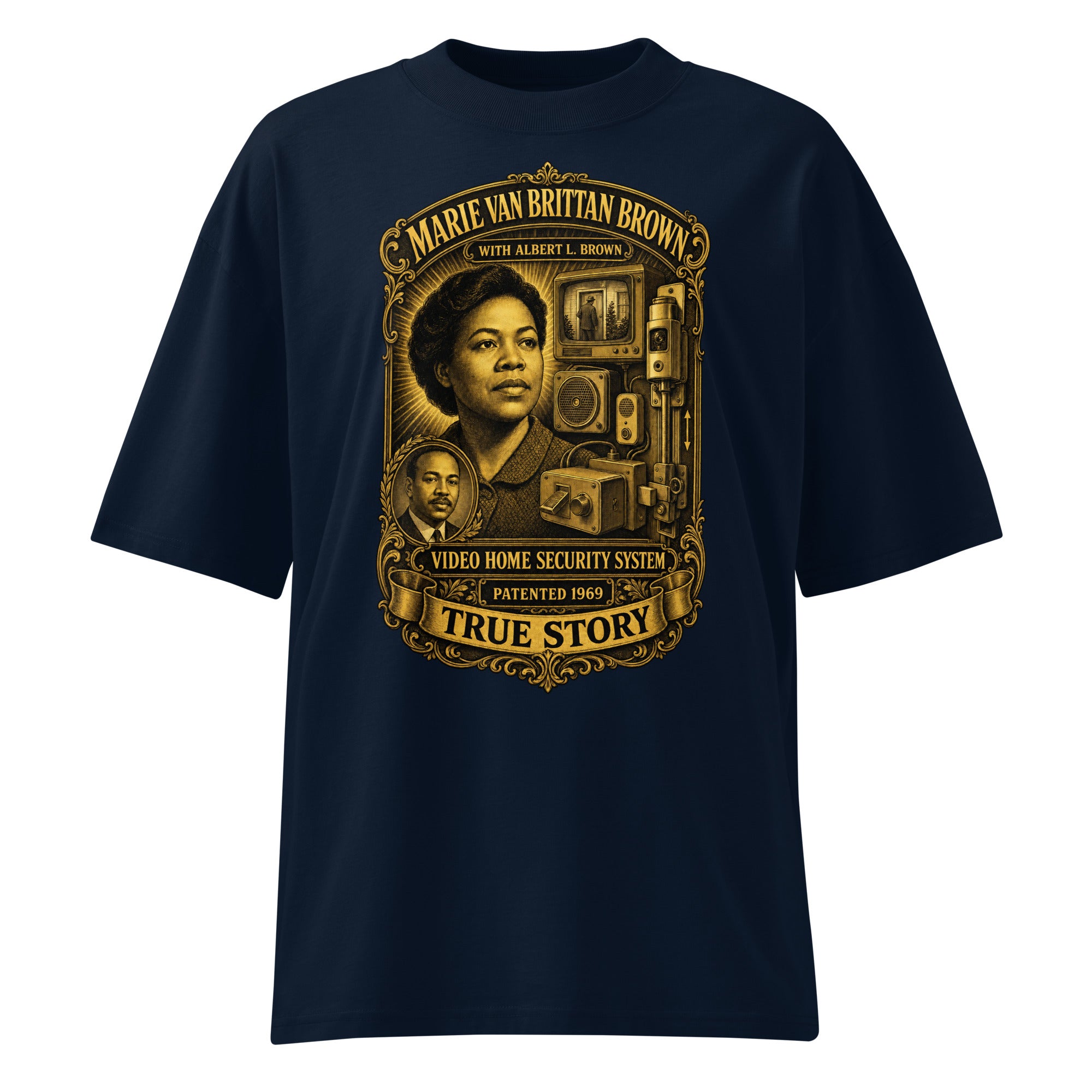 Marie Van Brittan Brown organic oversized tee in French Navy — front view