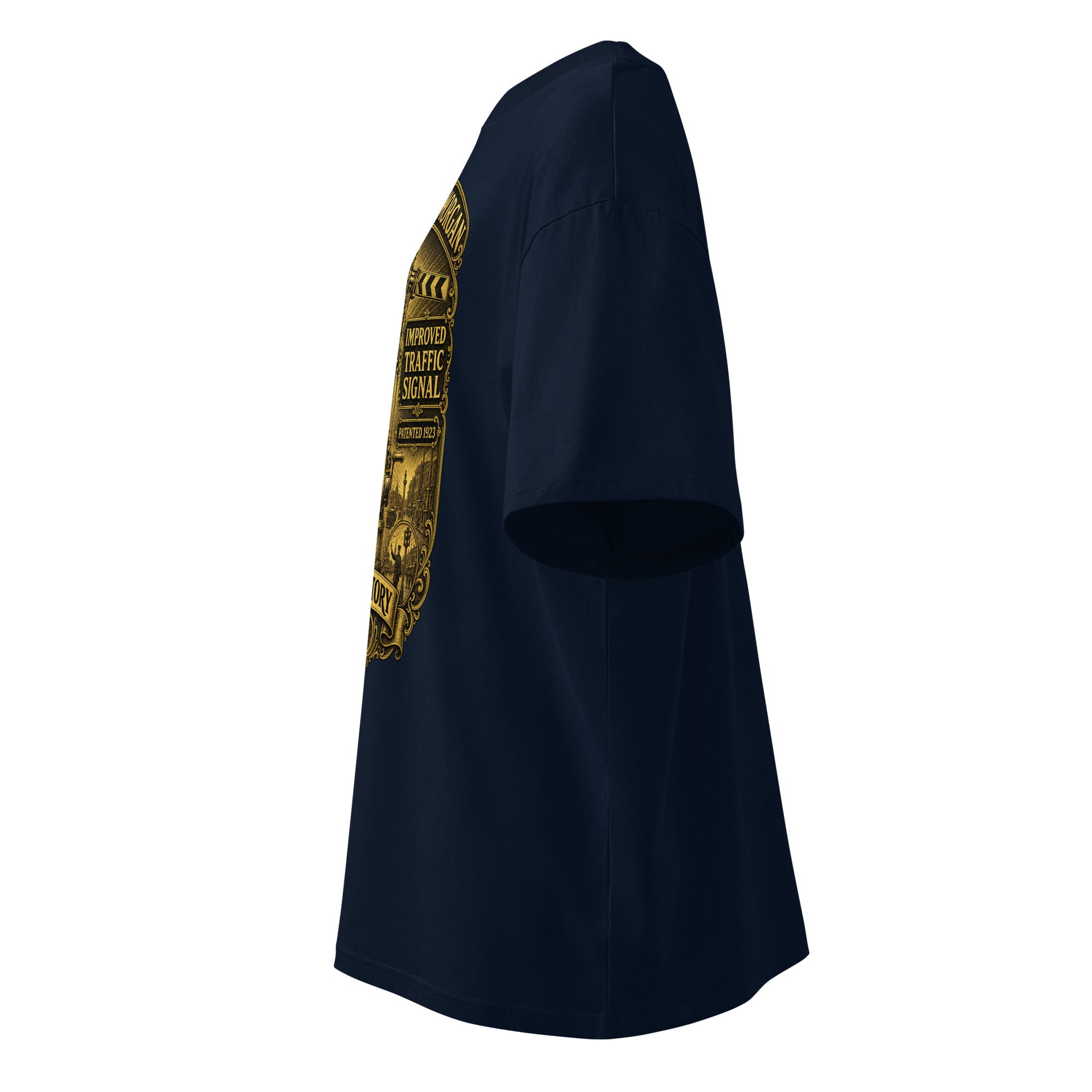 Garrett Morgan organic oversized tee in French Navy — left side view